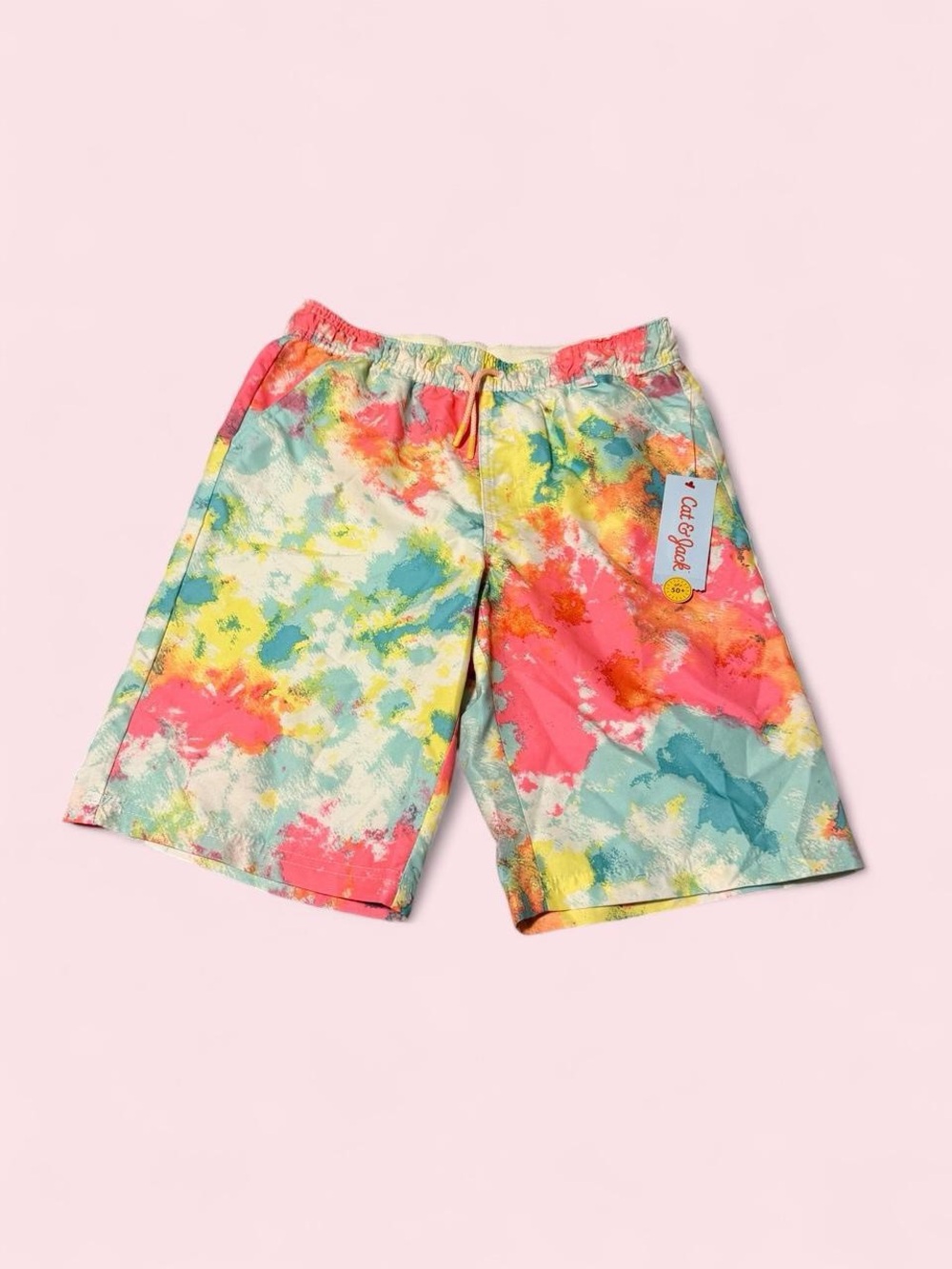 Cat & Jack Kids' Tie-Dye Swim Trunks in Pink, Teal & Yellow